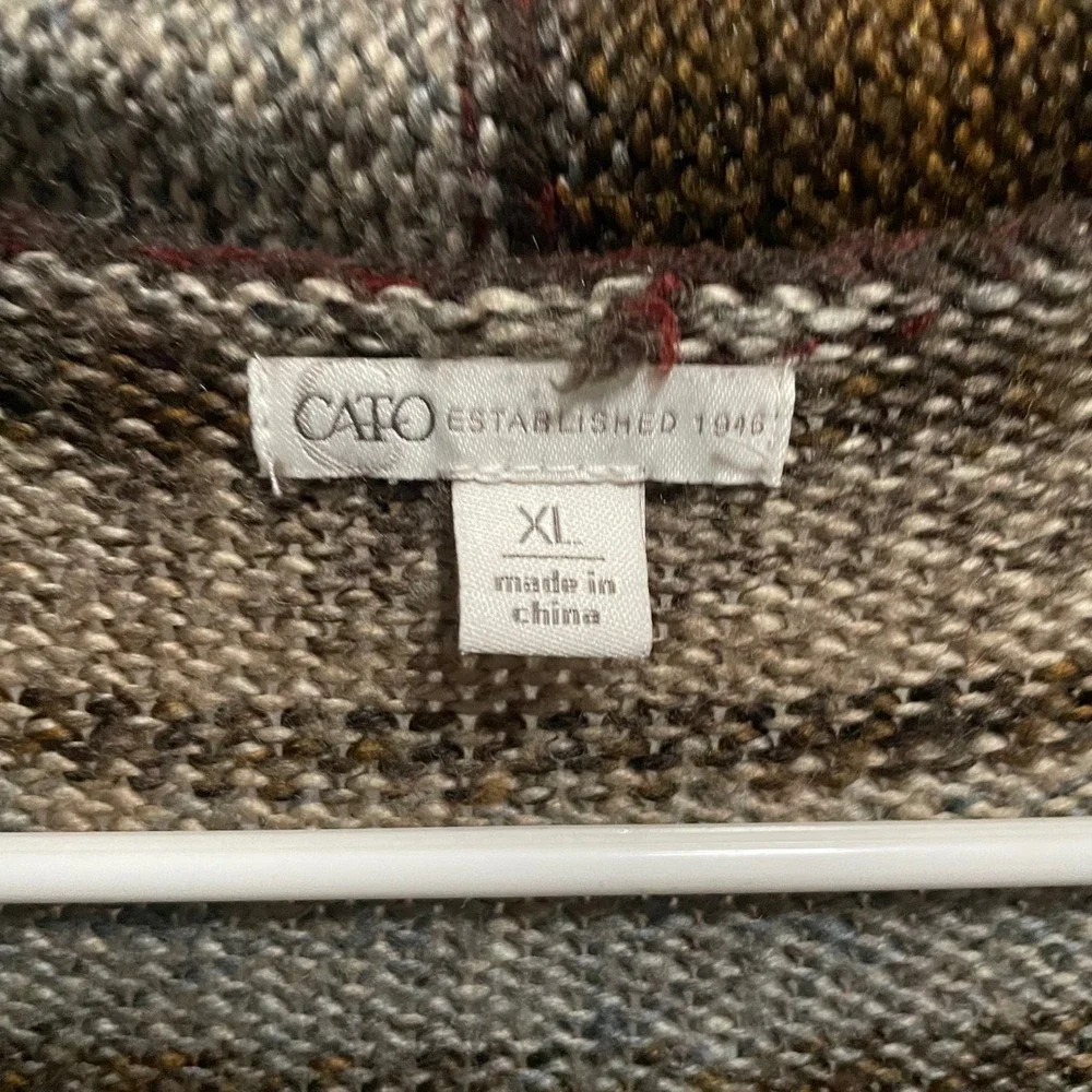 Cato Womens XL Striped Open Front Knit Vest‎ Brown Burgundy Shawl Collar RN37080